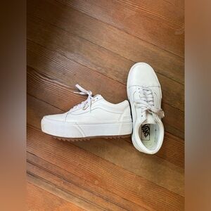 White leather platform Vans